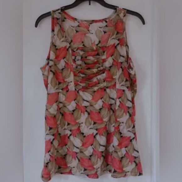 Red and brown sleeveless shell blouse - Picture 2 of 8